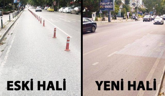 Bağdat Caddesi’nde bir yıl önce yapılan bisiklet yolundaki dubalar nerede